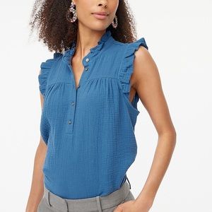 J. Crew Factory Gauze Smocked Ruffle Neck Top